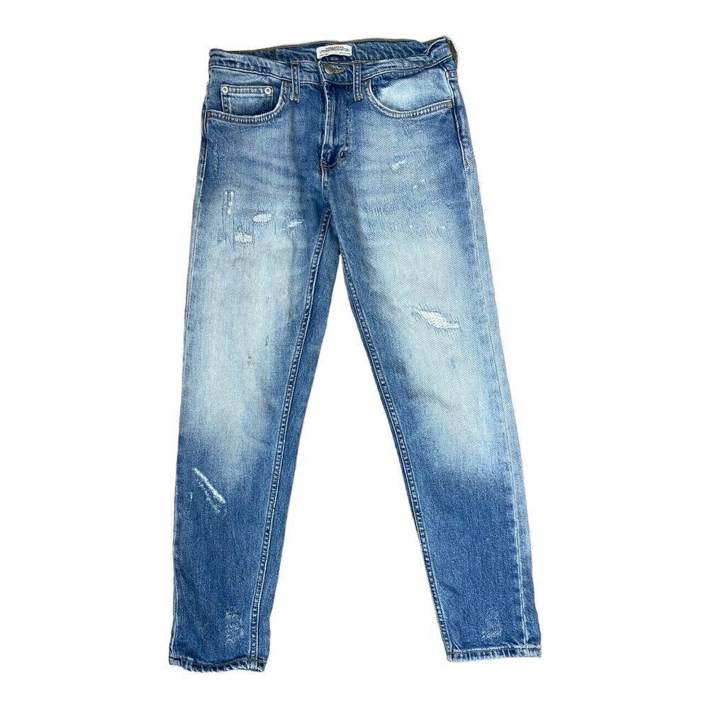 ZARA WOMAN Premium Denim Distressed Jeans Size 2 Straight Leg EUC